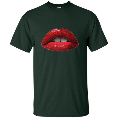 Red Lips T-shirt with Red Lips Art T-shirt Forest Green