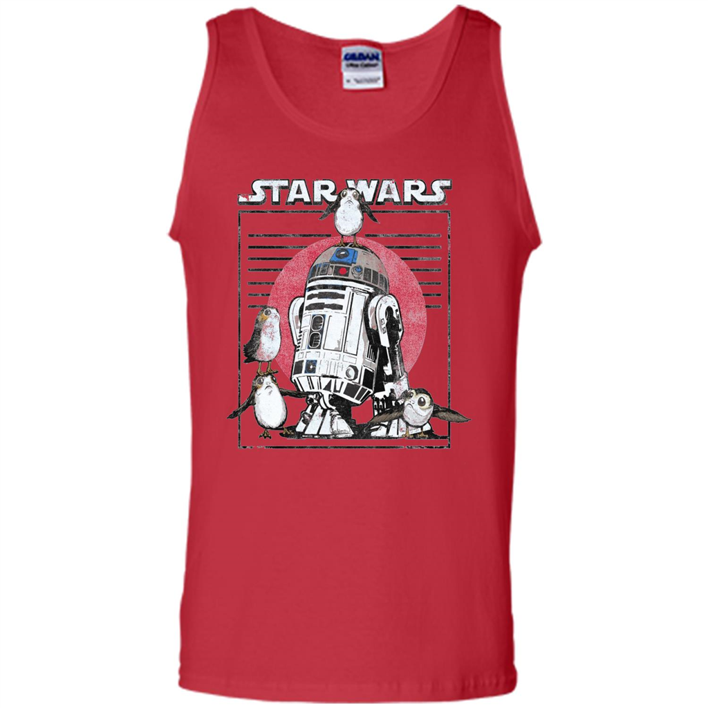 Movie T-shirt Last Jedi Flock Of Porgs Surround R2-D2 T-shirt Red