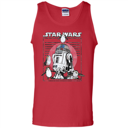 Movie T-shirt Last Jedi Flock Of Porgs Surround R2-D2 T-shirt Red