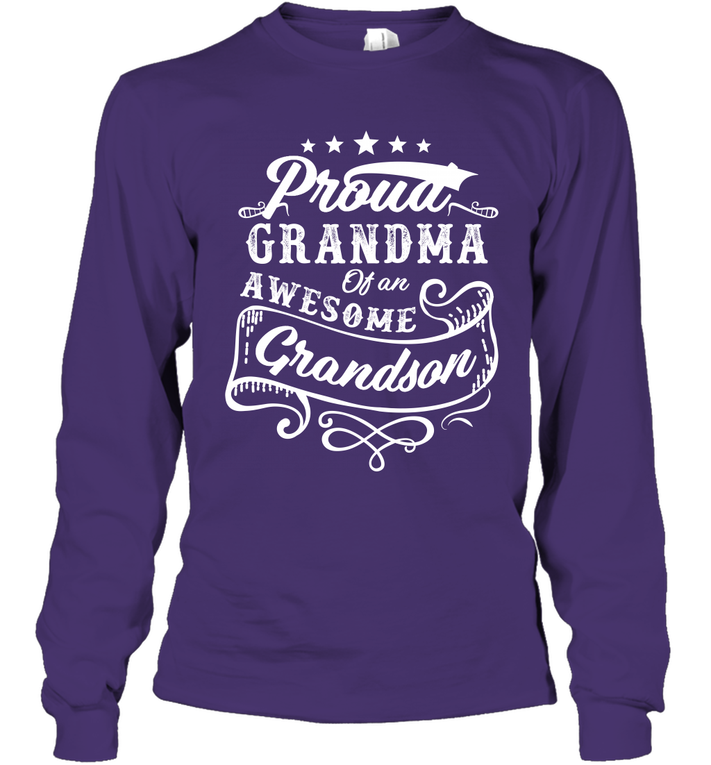 Proud Grandma Of An Awesome Grandson Shirt Long Sleeve T-Shirt Long Sleeve T-Shirt Purple