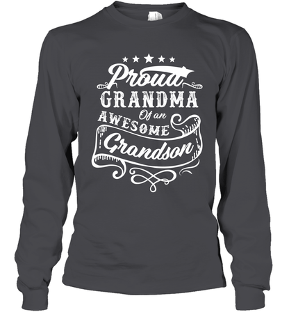 Proud Grandma Of An Awesome Grandson Shirt Long Sleeve T-Shirt Long Sleeve T-Shirt Dark Heather