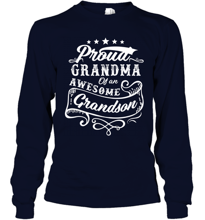 Proud Grandma Of An Awesome Grandson Shirt Long Sleeve T-Shirt Long Sleeve T-Shirt Navy