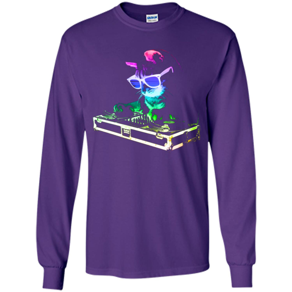Cat Lover T-shirt House Cat Rainbow DJ Kitty Purple