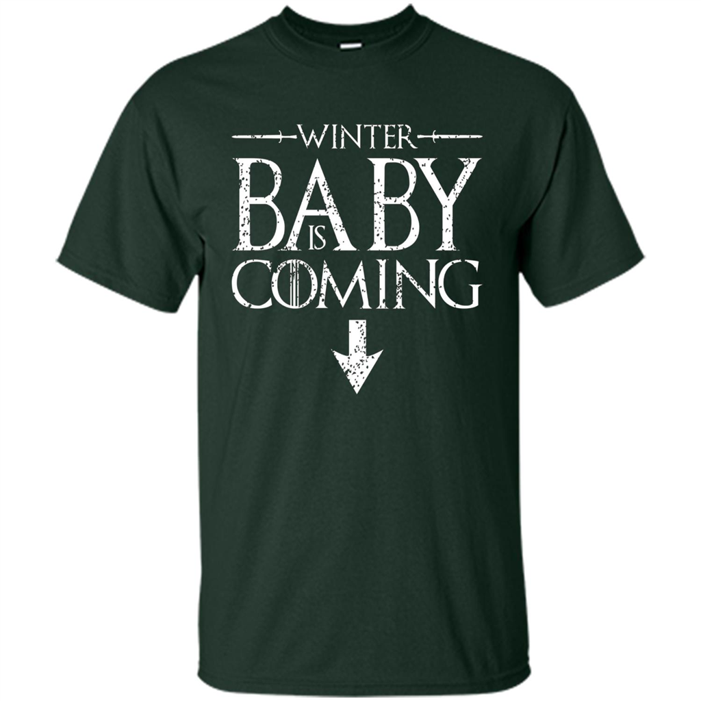 Funny Humor Maternity T-shirt Winter Baby is Coming Forest Green