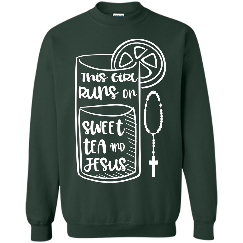 Christian T-shirt This Girl Runs on Sweet Tea and Jesus T-shirt Forest Green