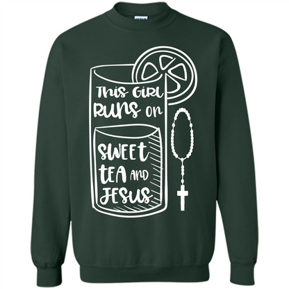 Christian T-shirt This Girl Runs on Sweet Tea and Jesus T-shirt Forest Green