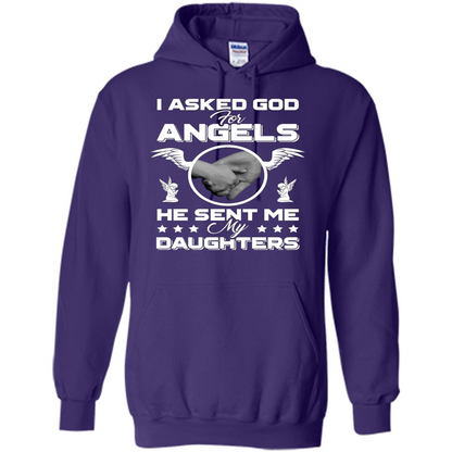 Mom Dad T-shirt I Asked God For Angels He Sent Me My Daughters Purple