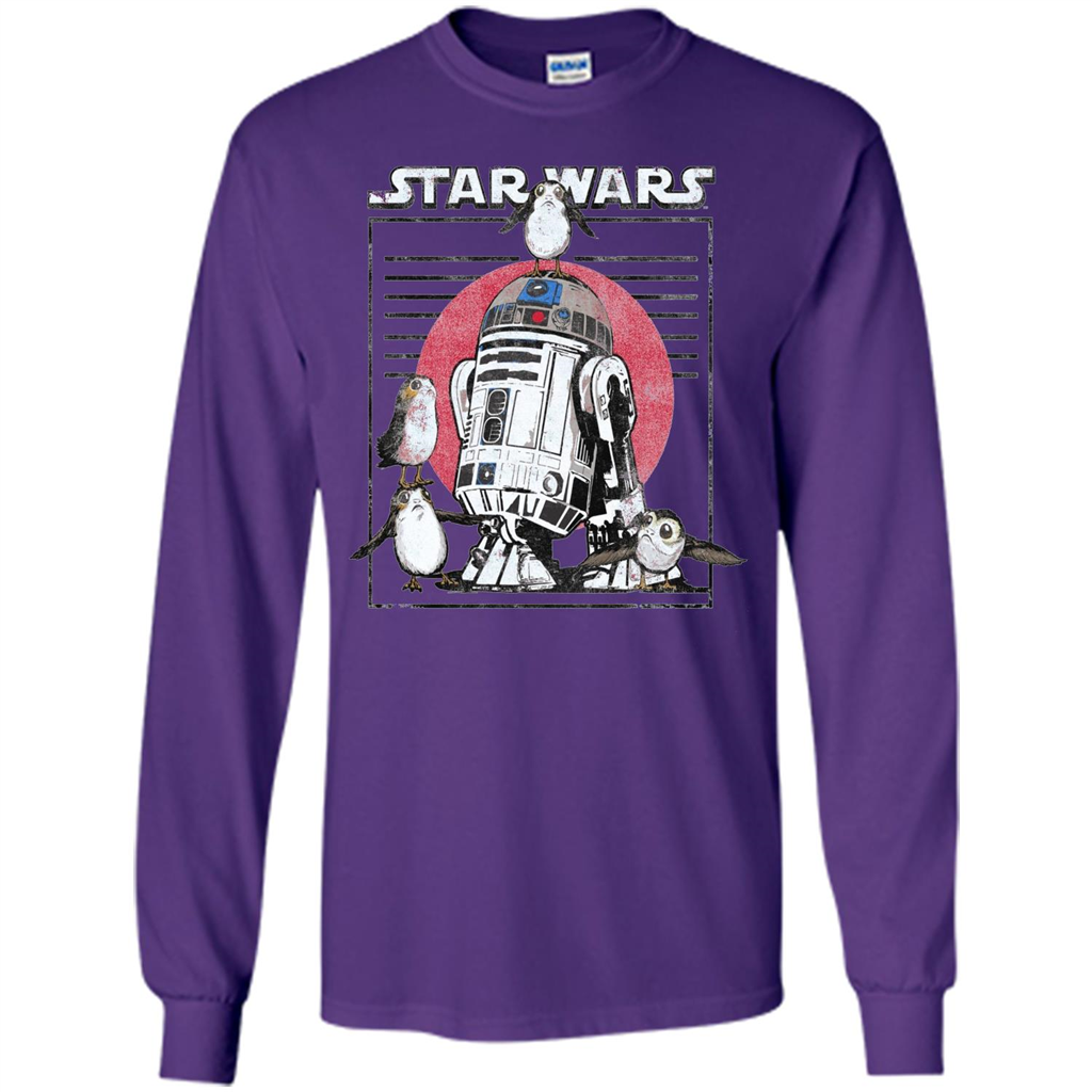 Movie T-shirt Last Jedi Flock Of Porgs Surround R2-D2 T-shirt Purple