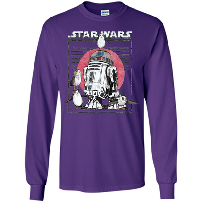 Movie T-shirt Last Jedi Flock Of Porgs Surround R2-D2 T-shirt Purple