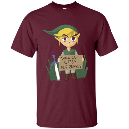 Video Games T-shirt Will Cut Grass For Rupees T-shirt Maroon
