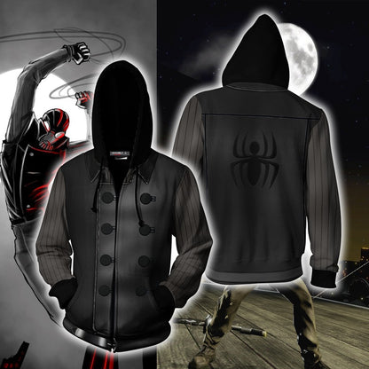 Spider-Man Noir Cosplay Zip Up Hoodie Jacket 4XL