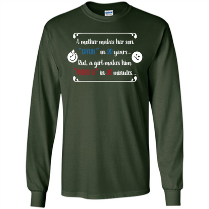Funny T-shirt A Girl Makes Him Mental In 20 Minuutes Forest Green