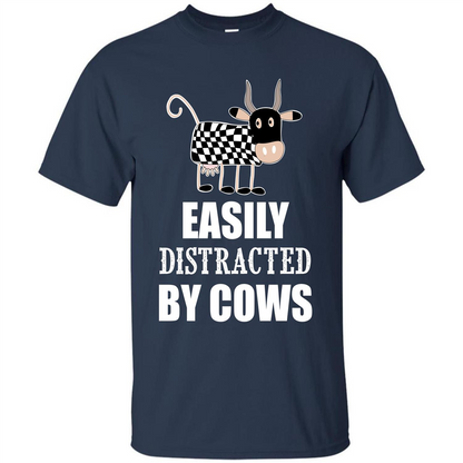 Cow T-shirt Easily Distracted By Cows T-shirt Navy