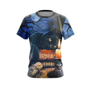 Witching Hour Black Cat Halloween Unisex 3D T-shirt