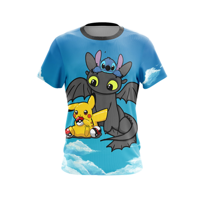 Stitch - Pokemon - How to train your dragon Unisex 3D T-shirt