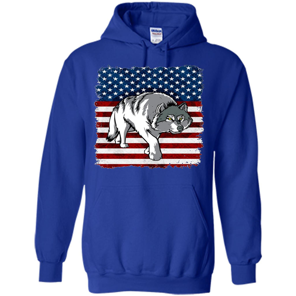 Independence Day T-shirt Grey Wolf On American Flag Patriotic Royal