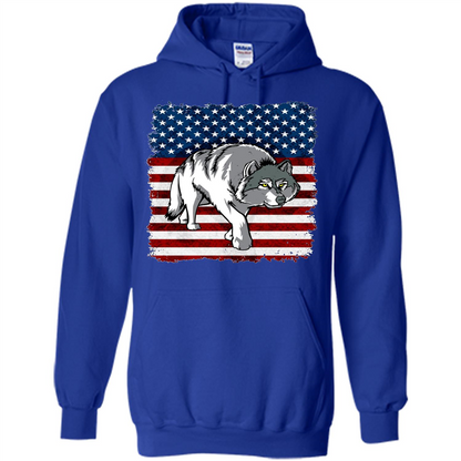 Independence Day T-shirt Grey Wolf On American Flag Patriotic Royal