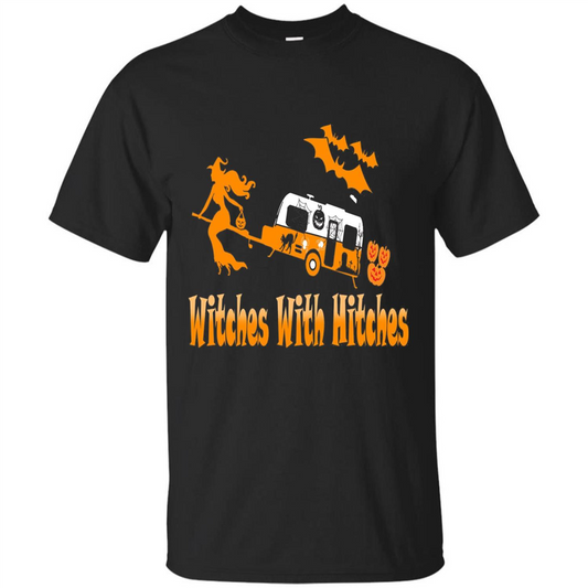 Funny Halloween T-shirt Witches With Hitches Camping Black
