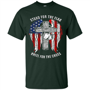 Military T-shirt Stand For The Flag Kneel For The Cross