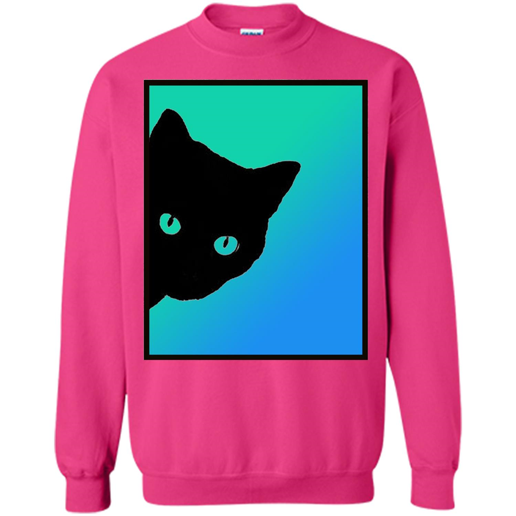 Cat Lover T-shirt Black Cat Blue Green T-shirt Heliconia
