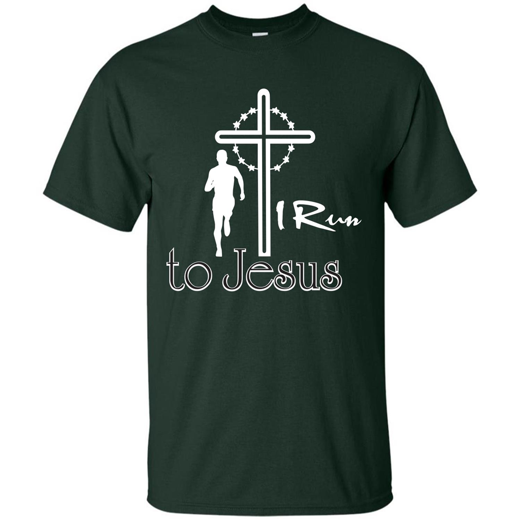 Christian T-shirt I Run To Jesus T-shirt Forest Green