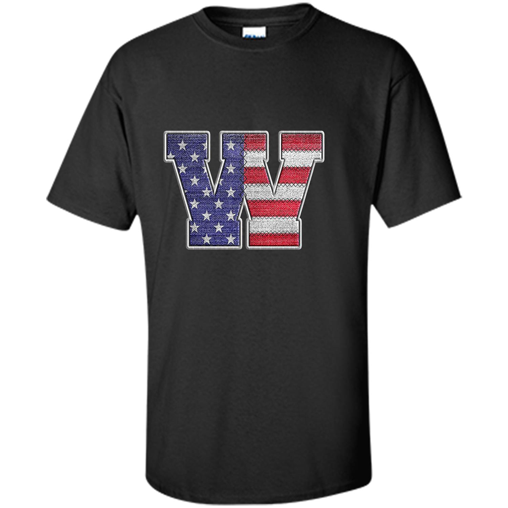Patriotic T-shirt Letter W American Flag Embroidery Black