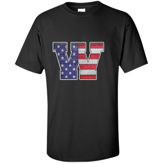 Patriotic T-shirt Letter W American Flag Embroidery Black