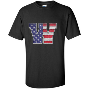 Patriotic T-shirt Letter W American Flag Embroidery