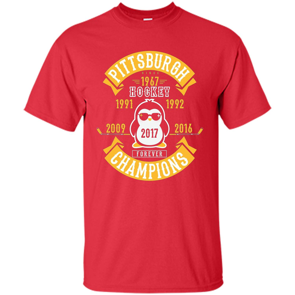 Pittsburgh Hockey 5 Times Cup Champions Cool Penguin T-shirt Red