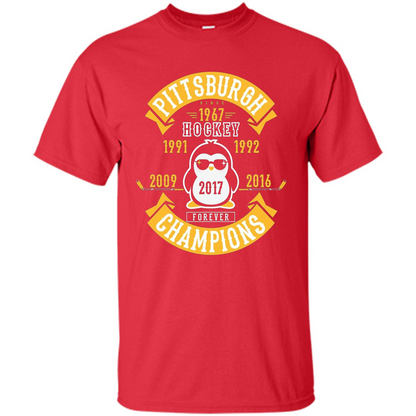 Pittsburgh Hockey 5 Times Cup Champions Cool Penguin T-shirt Red