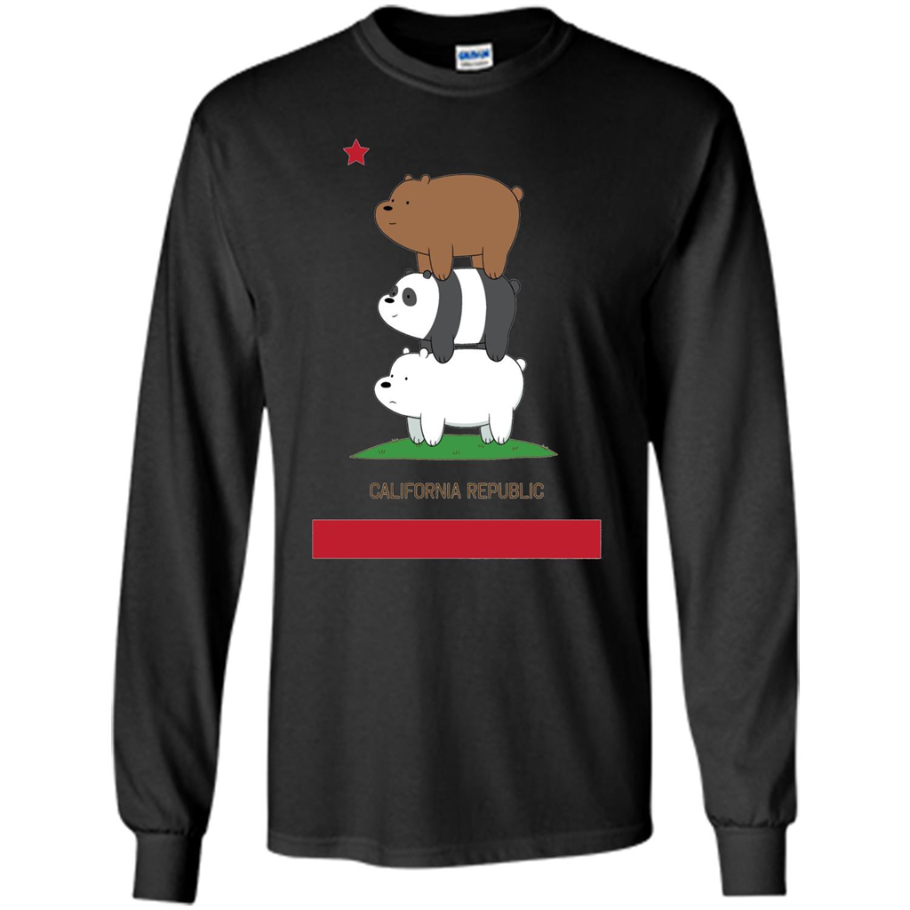 CN We Bare Bears California Flag Stack T-shirt Black