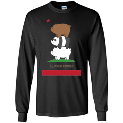 CN We Bare Bears California Flag Stack T-shirt Black