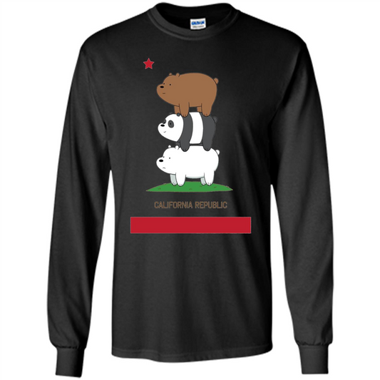 CN We Bare Bears California Flag Stack T-shirt Black