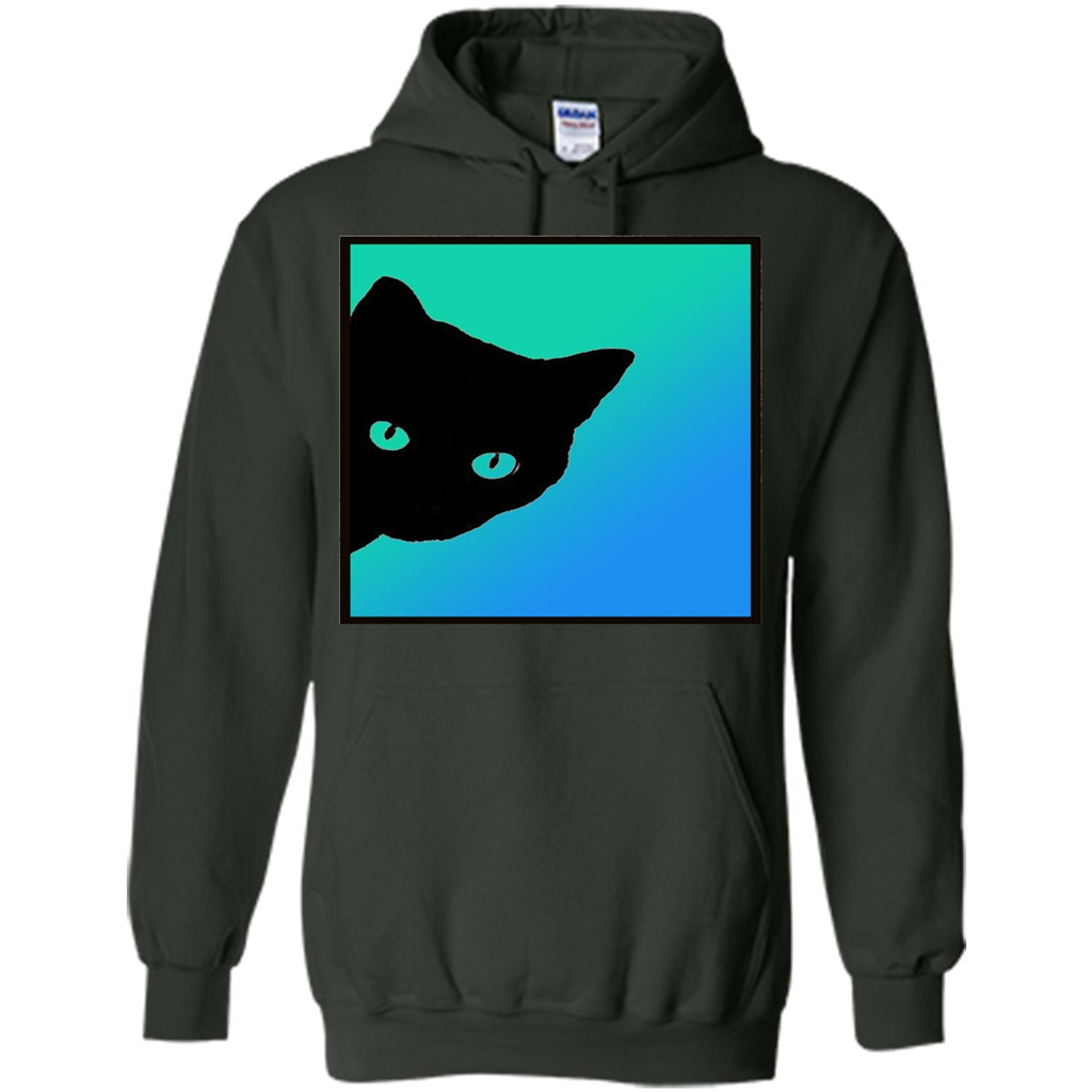 Cat Lover T-shirt Black Cat Blue Green T-shirt Forest Green