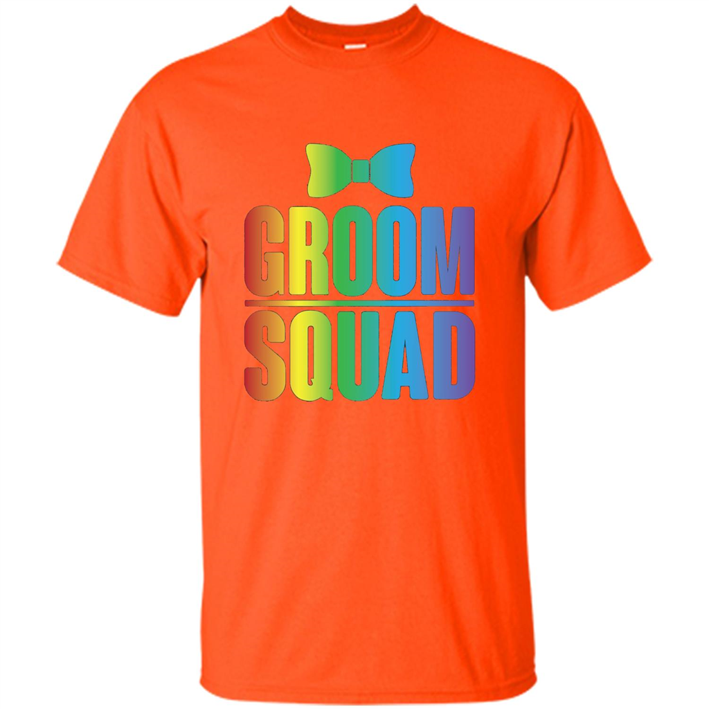 Groom Squad Bachelor Party Rainbow Bowtie T-Shirt Orange