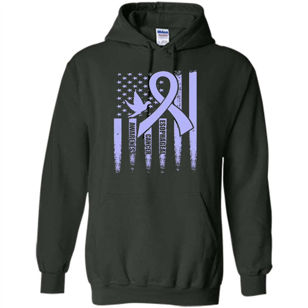 Esophageal Cancer USA Flag Periwinkle Ribbon and Dove T-shirt Forest Green