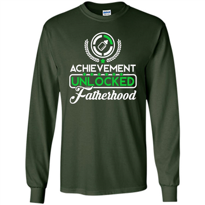 First Father's Day T-shirt Achievement Unlocked Fatherhood Forest Green