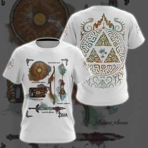 The Legend of Zelda Breath of The Wild Link Inventory Graphic All Over Print T-shirt Zip Hoodie Pullover Hoodie White T-shirt S