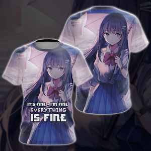 It's fine - I'm fine - Everything is fine Anime Girl All Over Print T-shirt Tank Top Zip Hoodie Pullover Hoodie