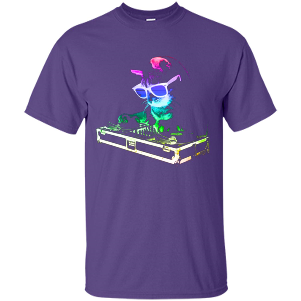 Cat Lover T-shirt House Cat Rainbow DJ Kitty Purple
