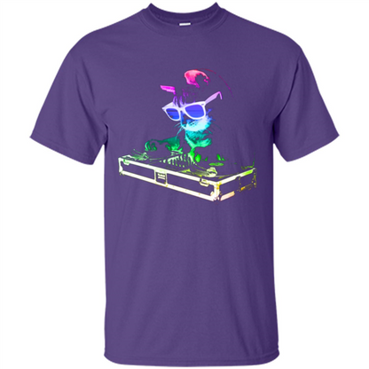 Cat Lover T-shirt House Cat Rainbow DJ Kitty Purple