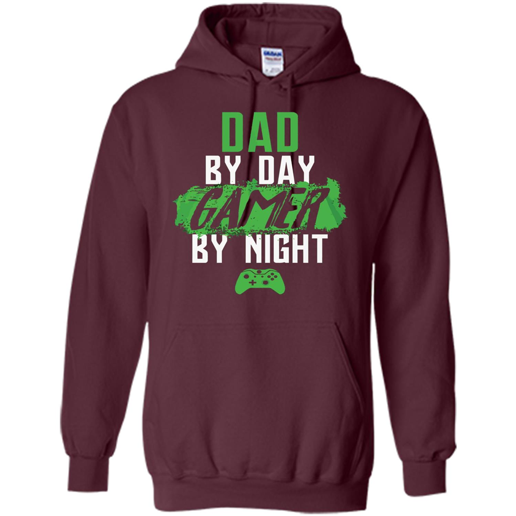 Fathers Day T-shirt Dad By Day Gamer By Night Video Game Maroon