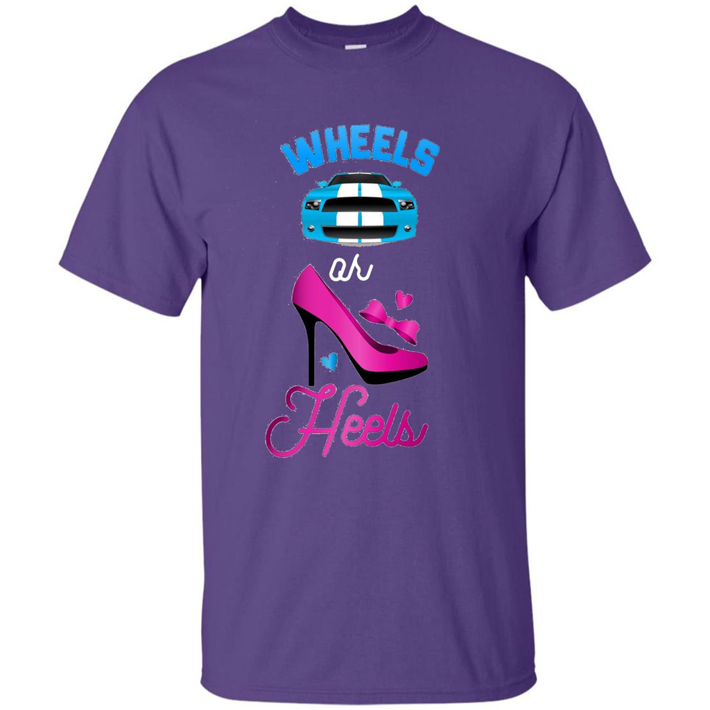 Wheels Or Heels We Love You Gender Reveal Party T-shirt Purple