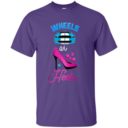 Wheels Or Heels We Love You Gender Reveal Party T-shirt Purple