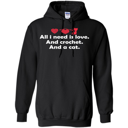 Crochet T-shirt All I Need Is Love And Crochet And A Cat T-shirt Black