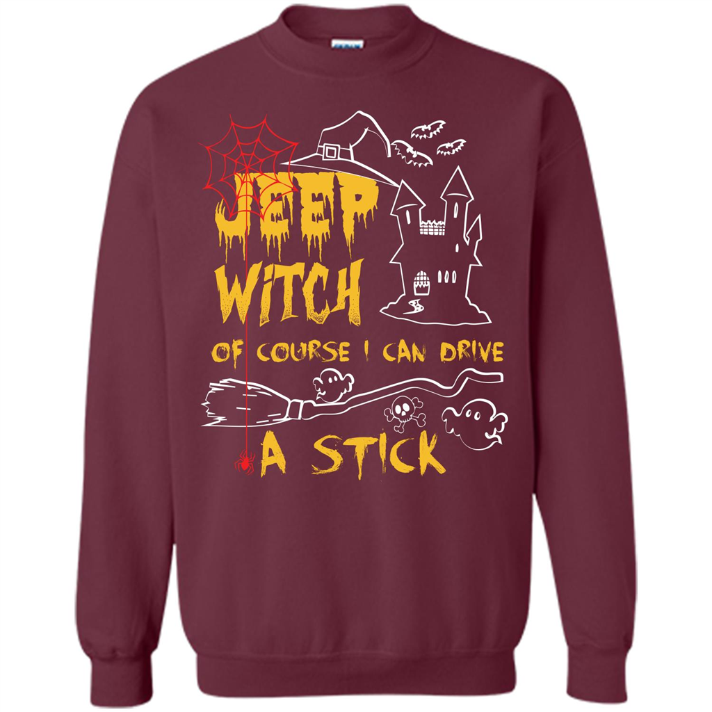Halloween T-shirt Jeep Witch Of Course I Can Drive A Stick T-shirt Maroon