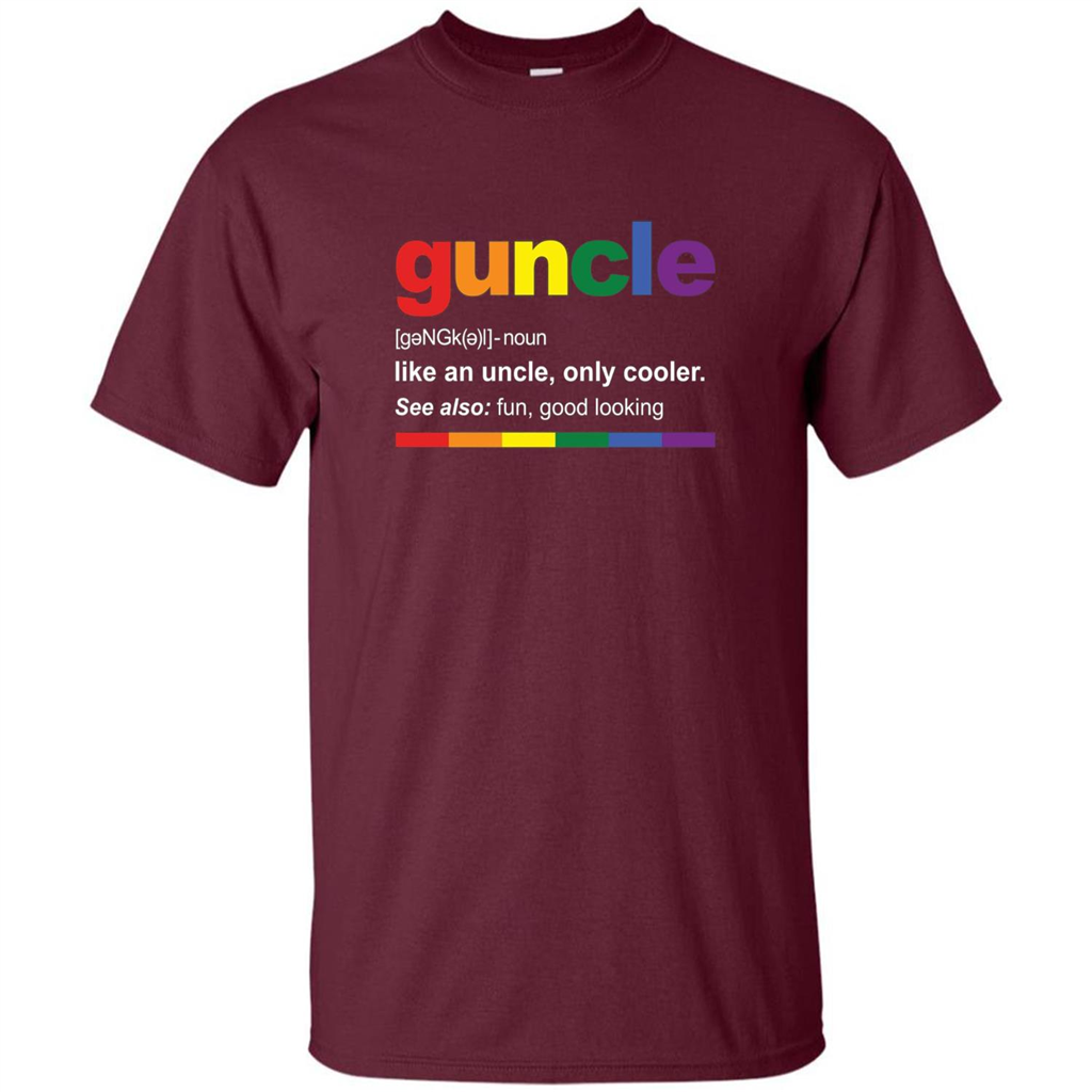 Mens Rainbow Guncle Definition T-Shirt Funny Gift For Gay Uncle Maroon