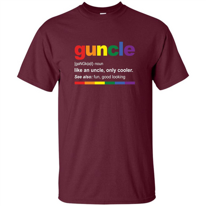 Mens Rainbow Guncle Definition T-Shirt Funny Gift For Gay Uncle Maroon