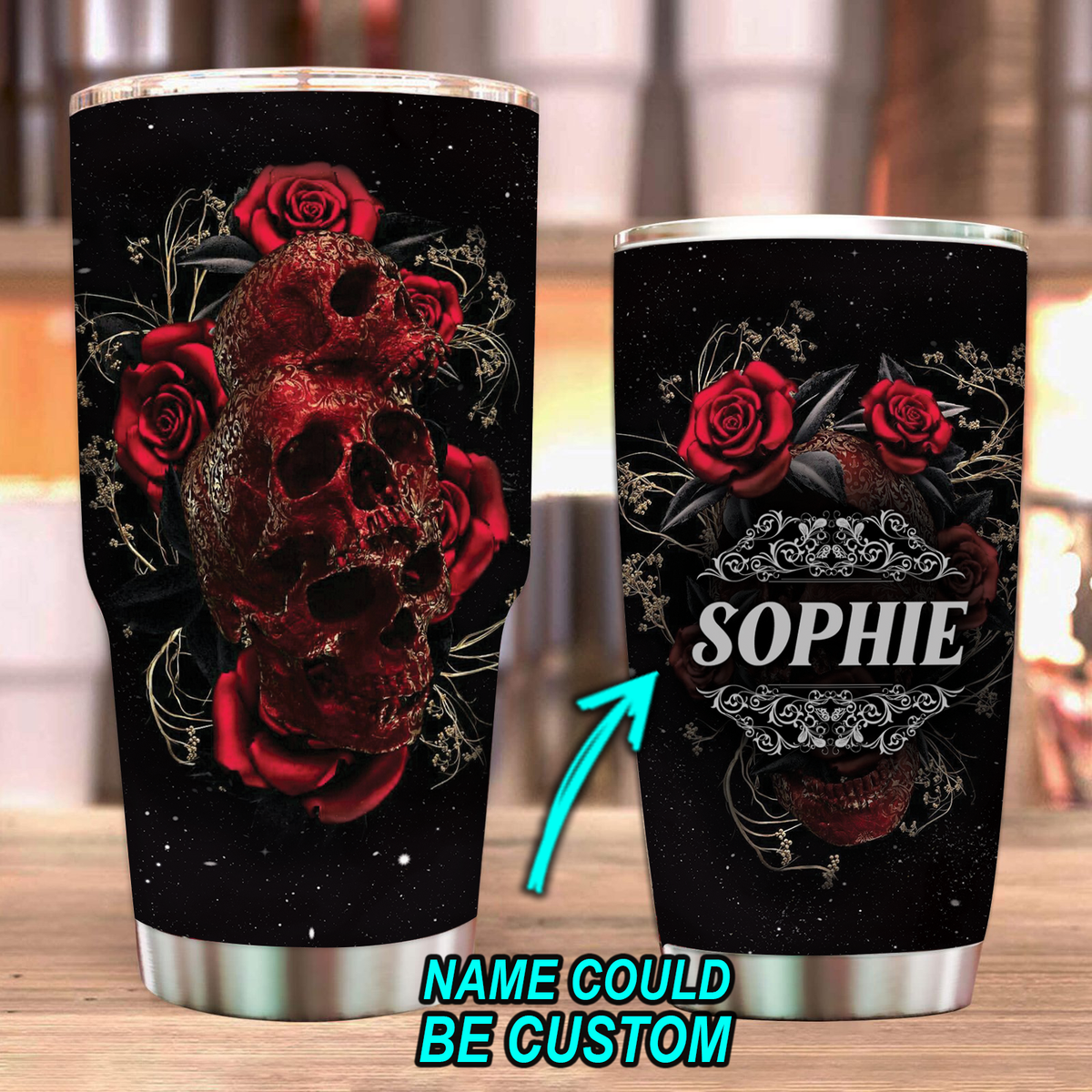 Personalized Skull Roses Tumbler 20oz