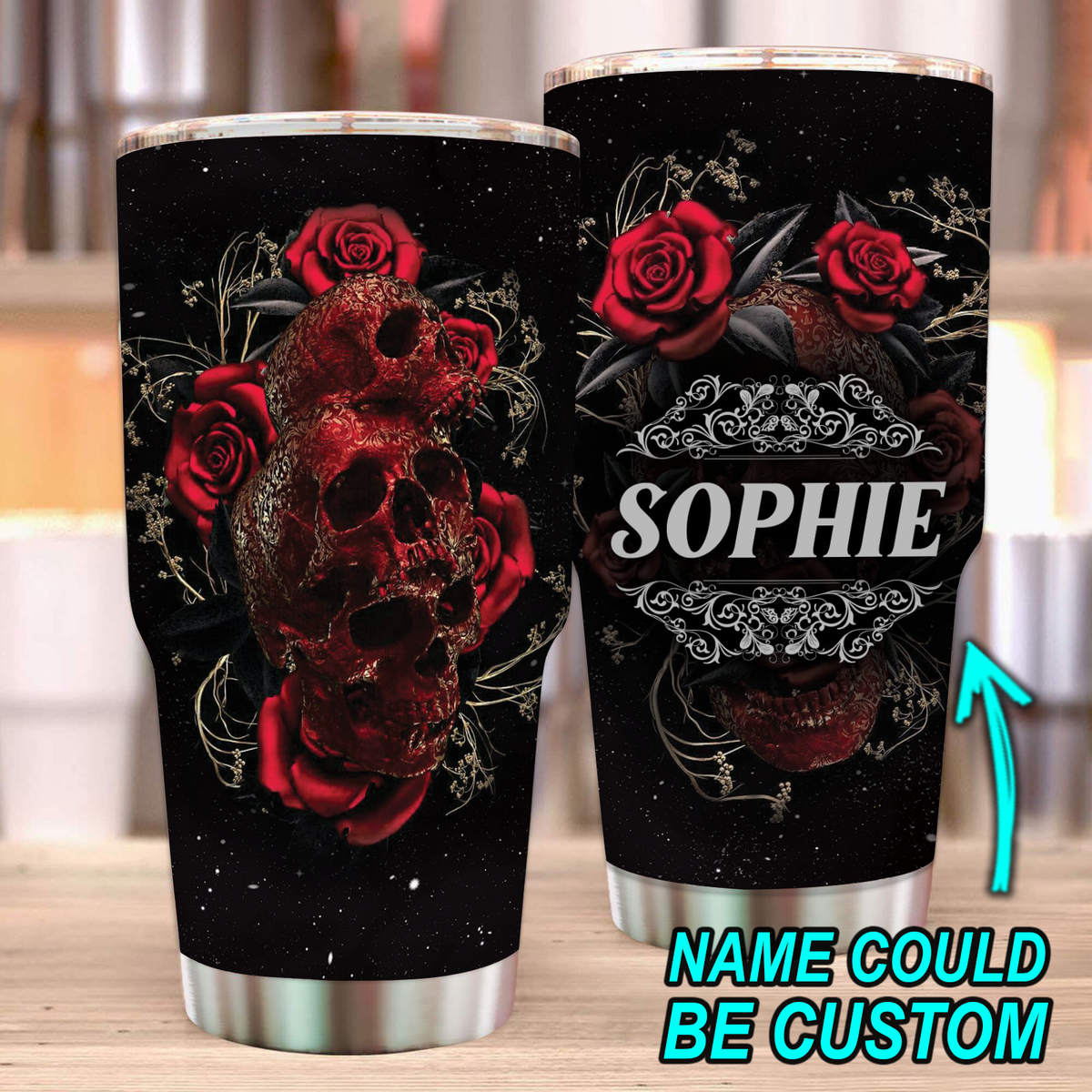 Personalized Skull Roses Tumbler 30oz